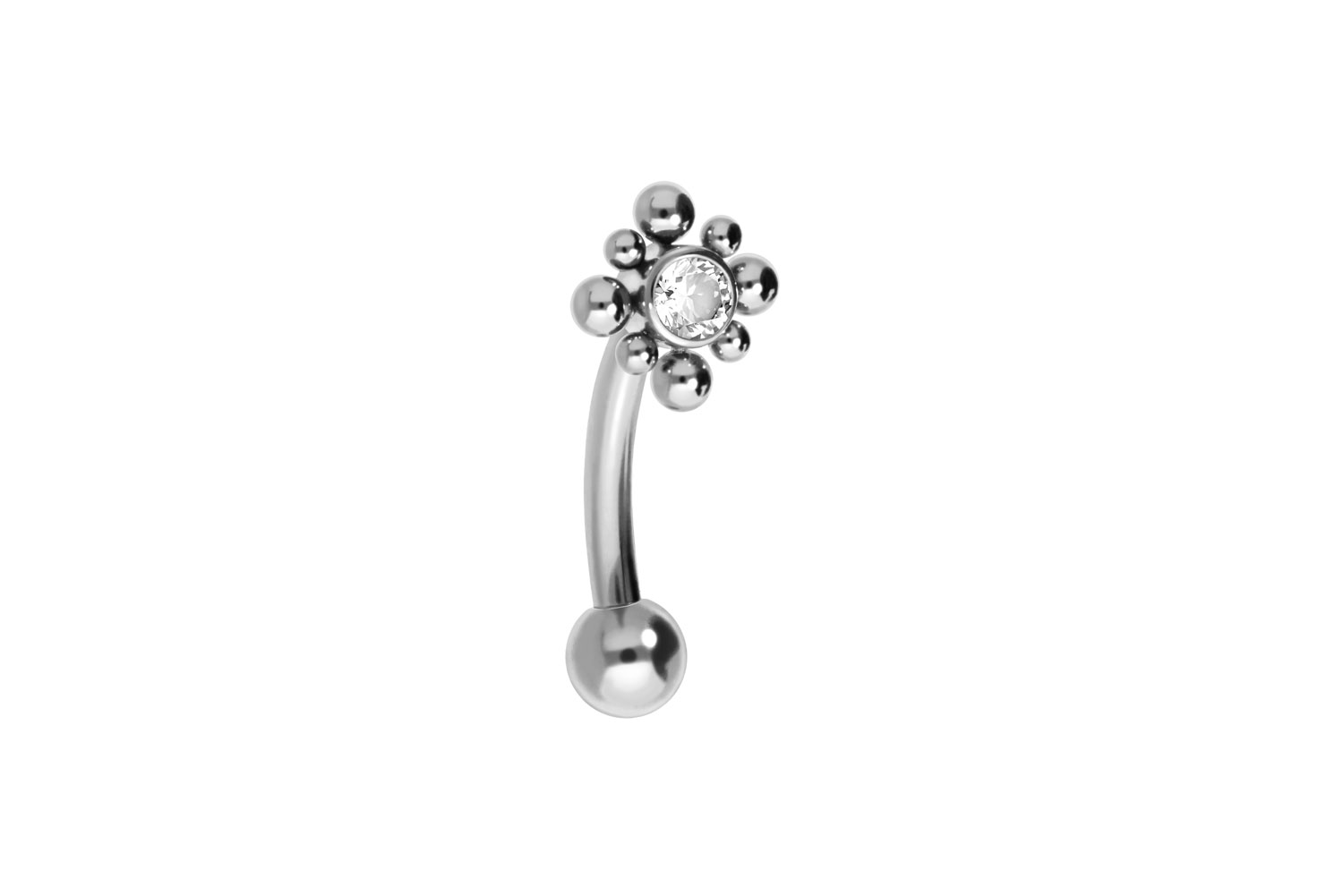 Titan Piercing Banane mit Push Fit KRISTALL + KUGELQUADRAT